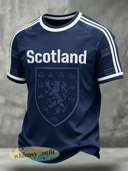 Heren T-shirt met Schots voetbalthema en opdruk - Diep Blauw / S