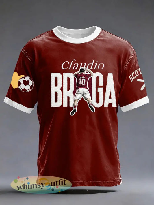 Heren T-shirt met Schotse voetbalthema en hartontwerp - Rood / S