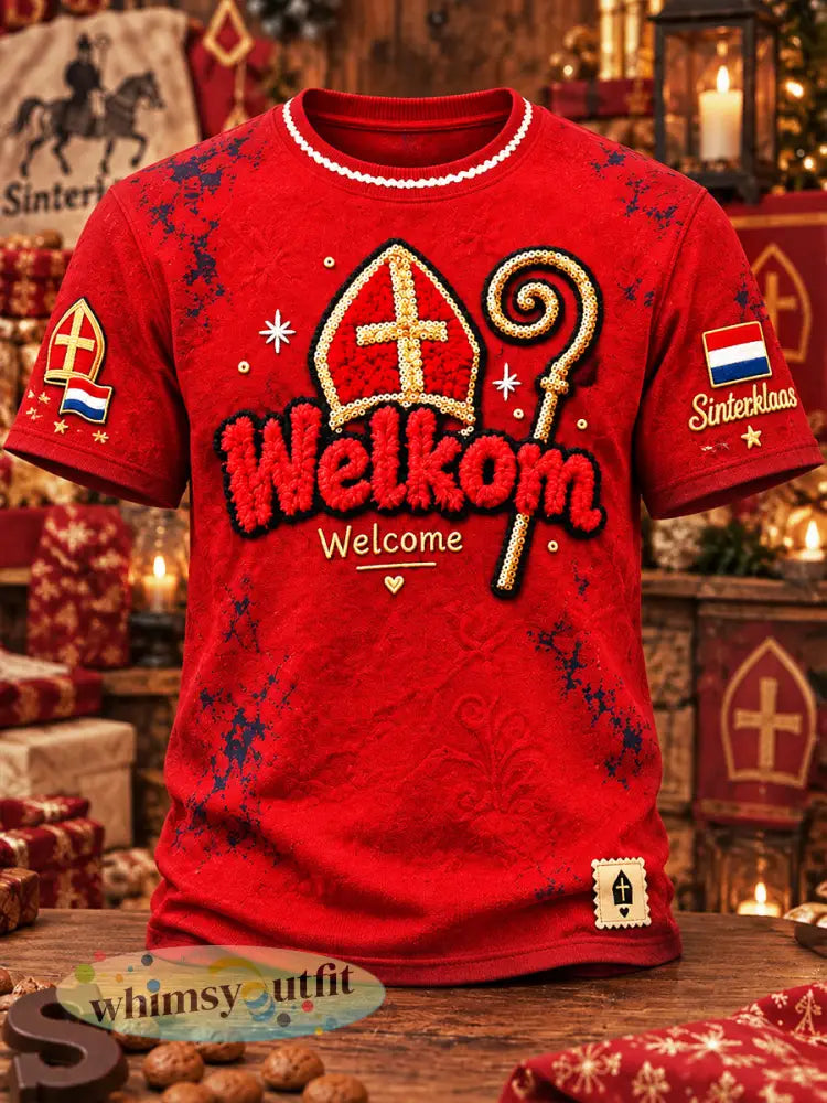Heren T-shirt met Sinterklaasprint voor dagelijks gebruik uit Nederland - Rood / S
