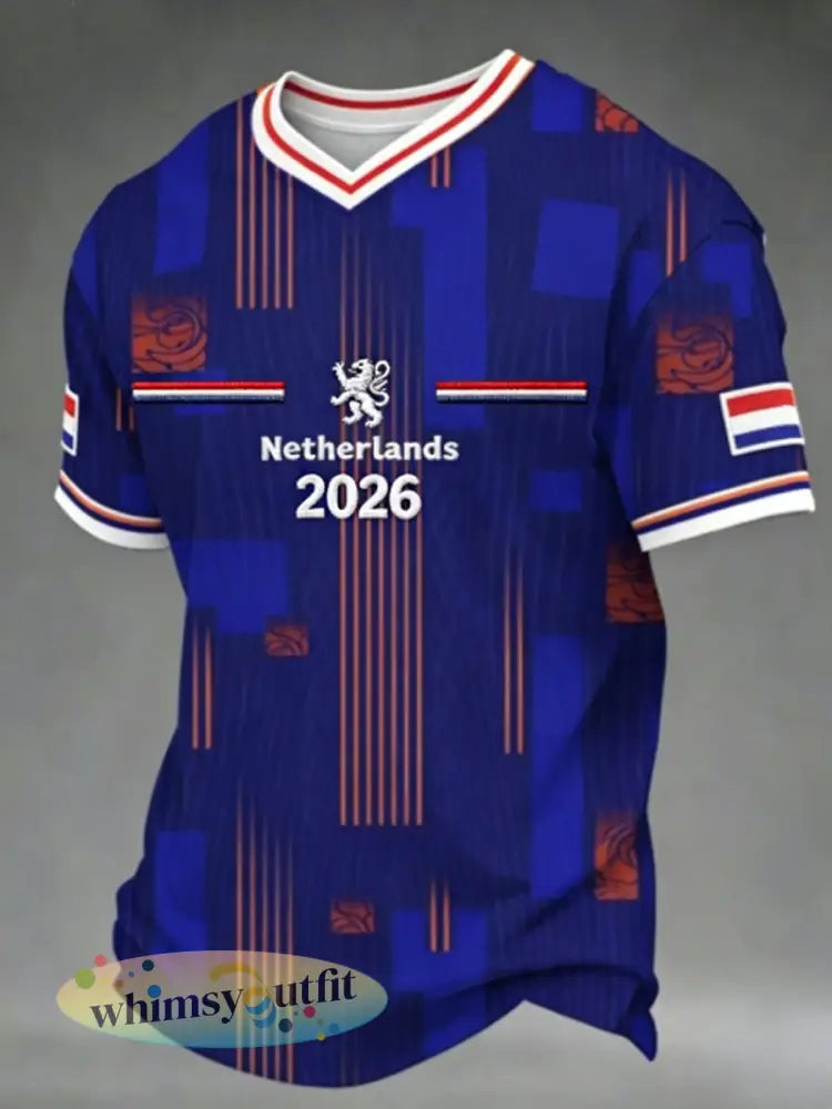 Heren T-shirt met V-hals - Blauw / S