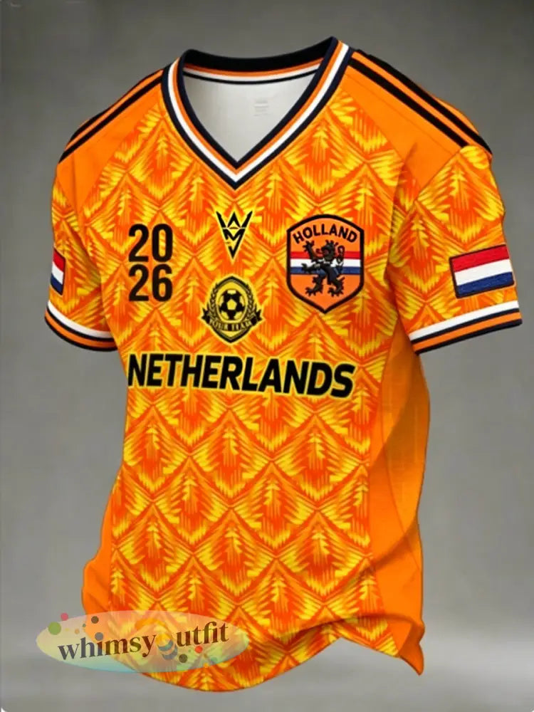 Heren T-shirt met V-hals - Sinaasappel / S