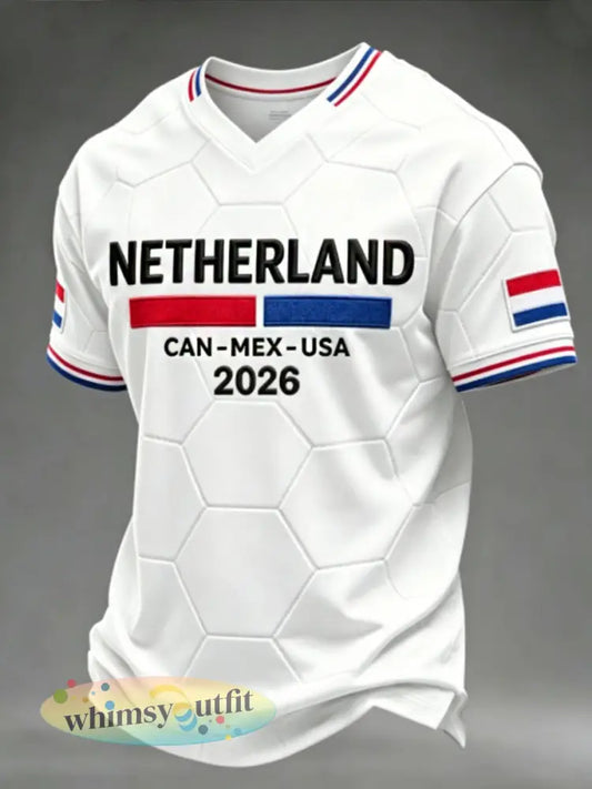 Heren T-shirt met V-hals - Wit / S