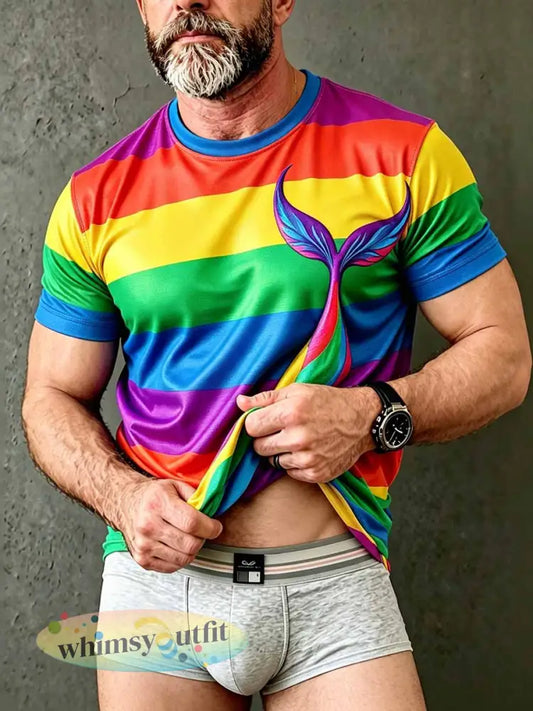 Heren T-shirt met vintage zeemeermin- en matroosprint - als foto / S