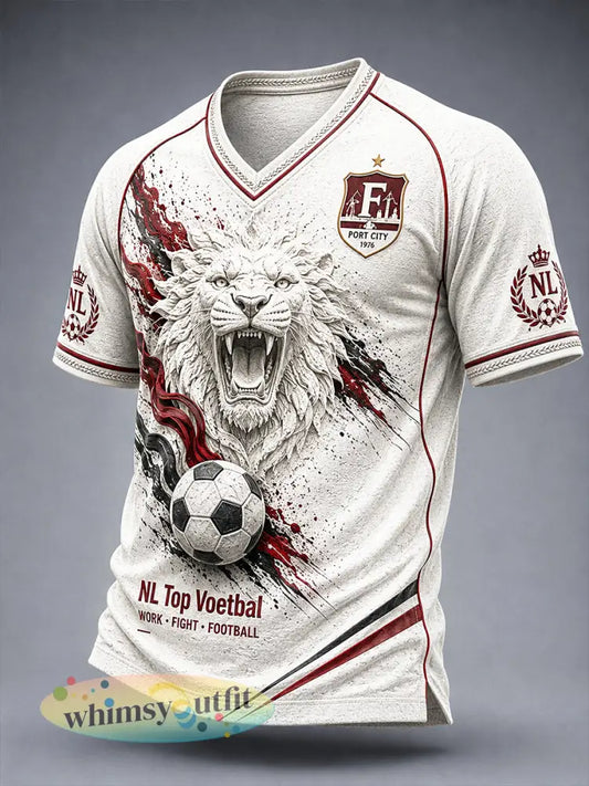 Heren T-shirt met vrijetijdsprint van de voetbalclub Feyenoord uit Nederland en V-hals - Wit / S