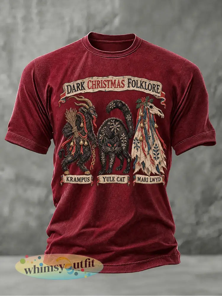 Heren T-shirt met winterse volksmotieven en Sint-Nicolaas- en kerstprint casual stijl - Rood / S
