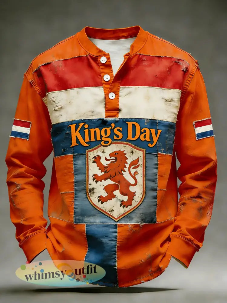 Heren T-shirt voor Koningsdag met print en V-hals lange mouwen - A / S