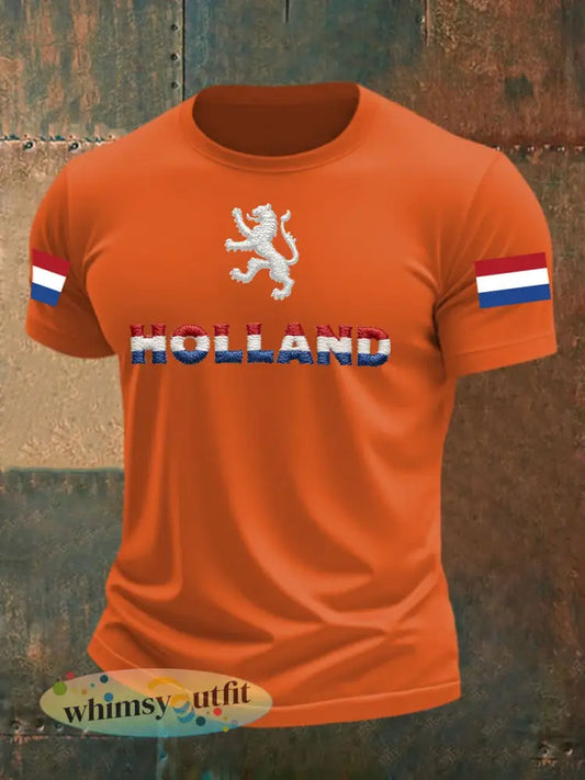 Heren T-shirt voor Koningsdag van katoen met korte mouwen - Oranje / S