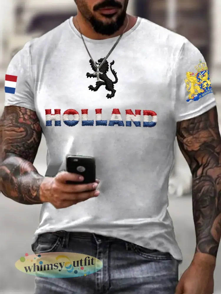 Heren T-shirt voor Koningsdag van katoen met korte mouwen - Wit / S
