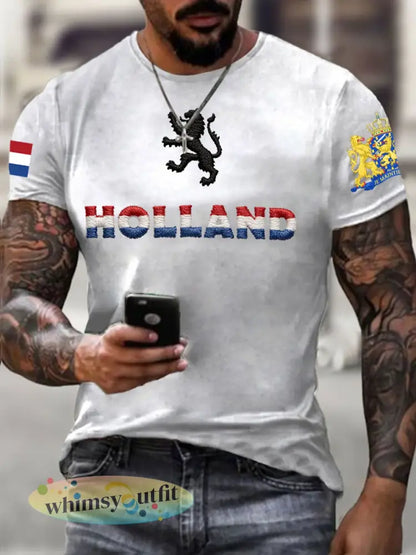 Heren T-shirt voor Koningsdag van katoen met korte mouwen - Wit / S