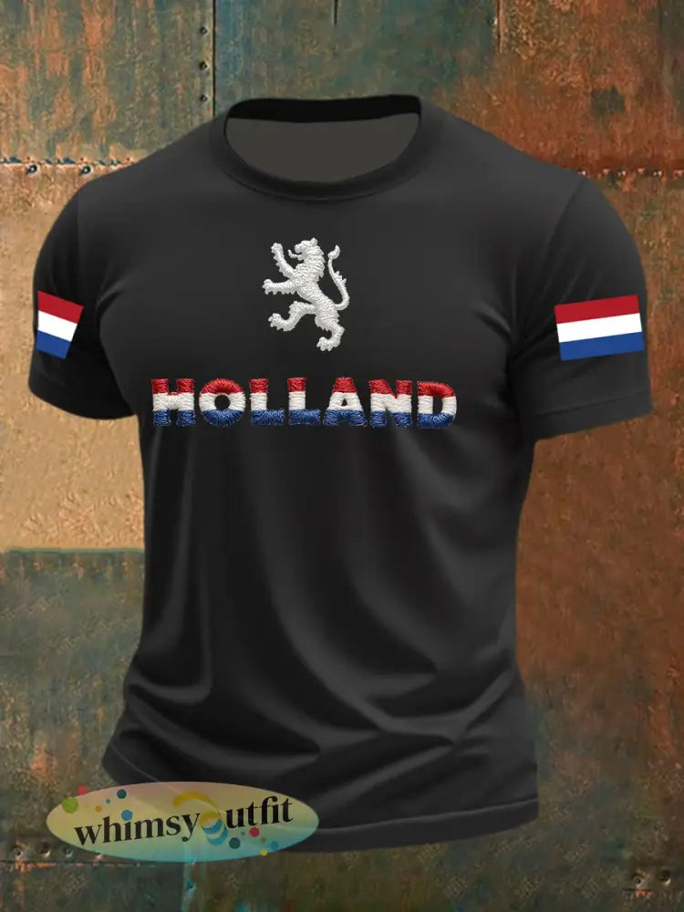 Heren T-shirt voor Koningsdag van katoen met korte mouwen - Zwart / S