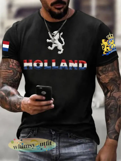Heren T-shirt voor Koningsdag van katoen met korte mouwen - Zwart / S