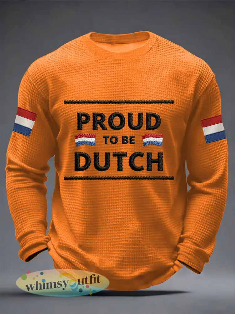 Heren Trots om Nederlands Nederland Vlag Print Casual Waffle T-shirt met lange mouwen - Oranje / S