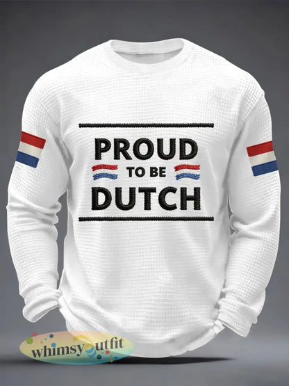 Heren Trots om Nederlands Nederland Vlag Print Casual Waffle T-shirt met lange mouwen - Wit / S