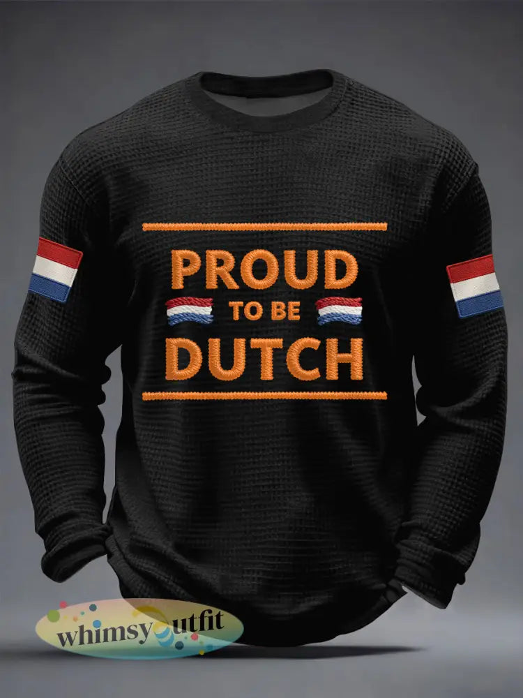 Heren Trots om Nederlands Nederland Vlag Print Casual Waffle T-shirt met lange mouwen - Zwart / S
