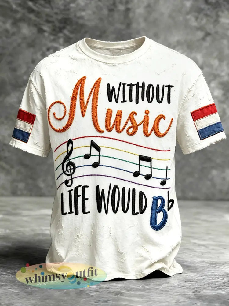 Heren vintage wit Holland muziekprint casual t-shirt - Wit / S