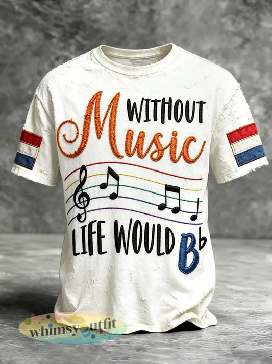 Heren vintage wit Holland muziekprint casual t-shirt - Wit / S
