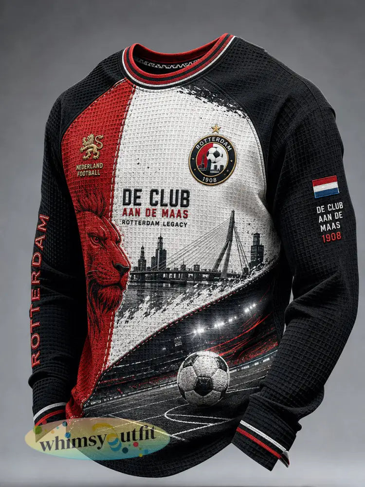 Heren voetbal met thema print Raglan-mouw wafel-gebreide top met lange mouwen - A / S
