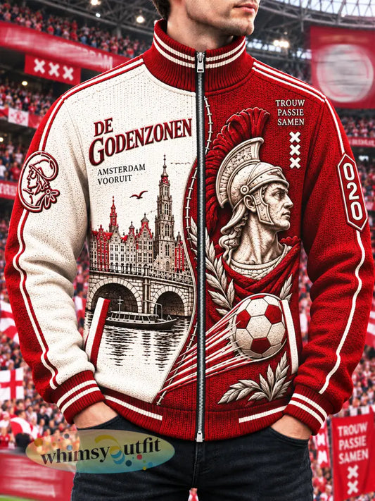 Heren Ajax Amsterdam voetbal patchworkprint casual jas met opstaande kraag en rits - Veelkleurig / S
