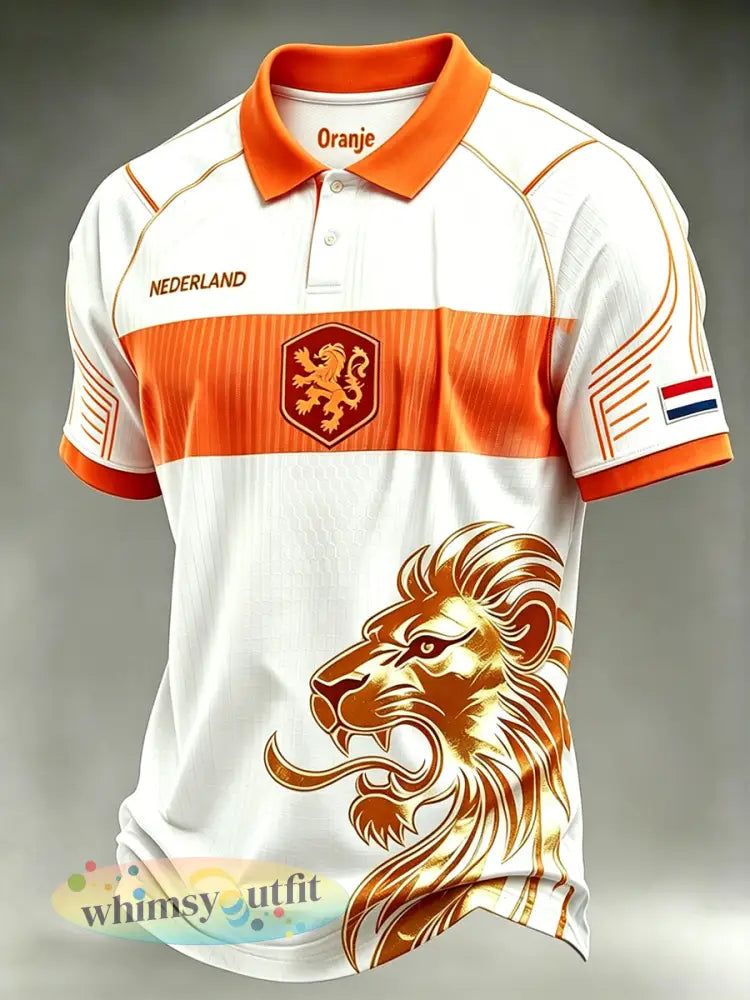 Heren voetbal poloshirt met leeuwenprint en raglanmouwen - A / S