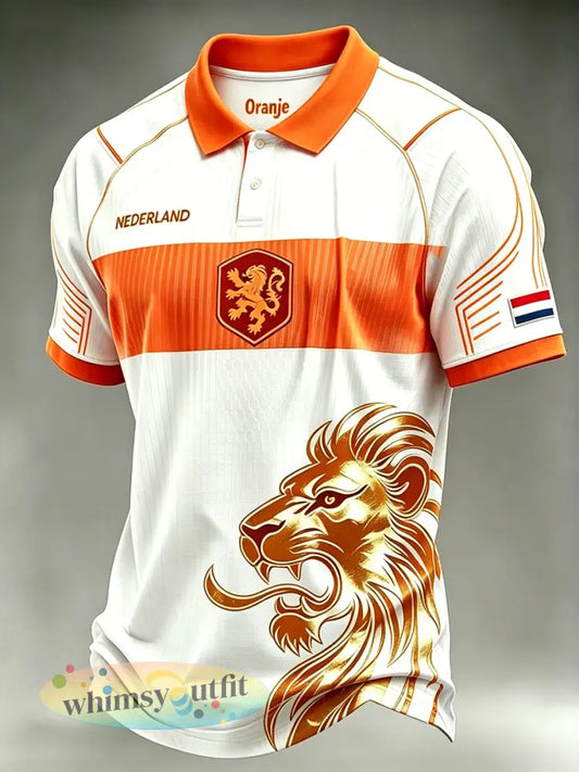 Heren voetbal poloshirt met leeuwenprint en raglanmouwen - A / S