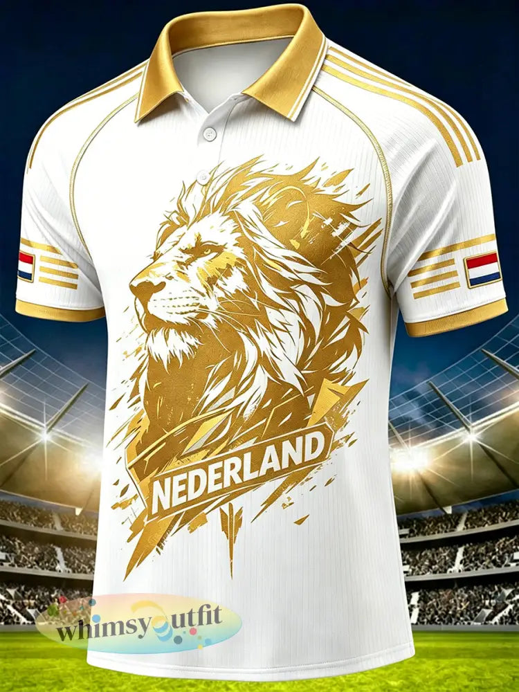Heren voetbal poloshirt met leeuwenprint en raglanmouwen - A / S
