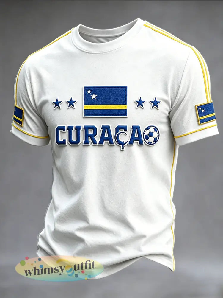 Heren voetbal T-shirt uit Curaçao met 3D-print wit casual - Wit / S