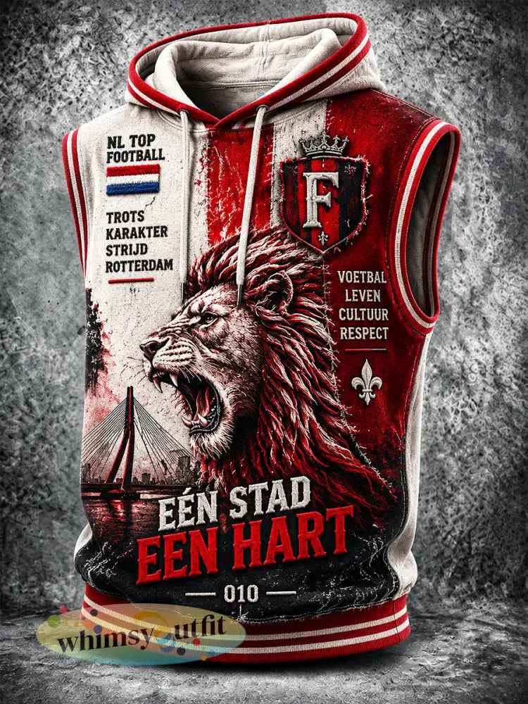 Heren Feyenoord voetbalclub ‘Leeuw’-print casual vest met capuchon - Veelkleurig / S