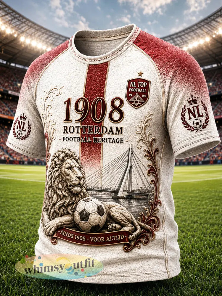 Heren Feyenoord voetbalclub leeuwenprint casual T-shirt - Romig-Wit / S