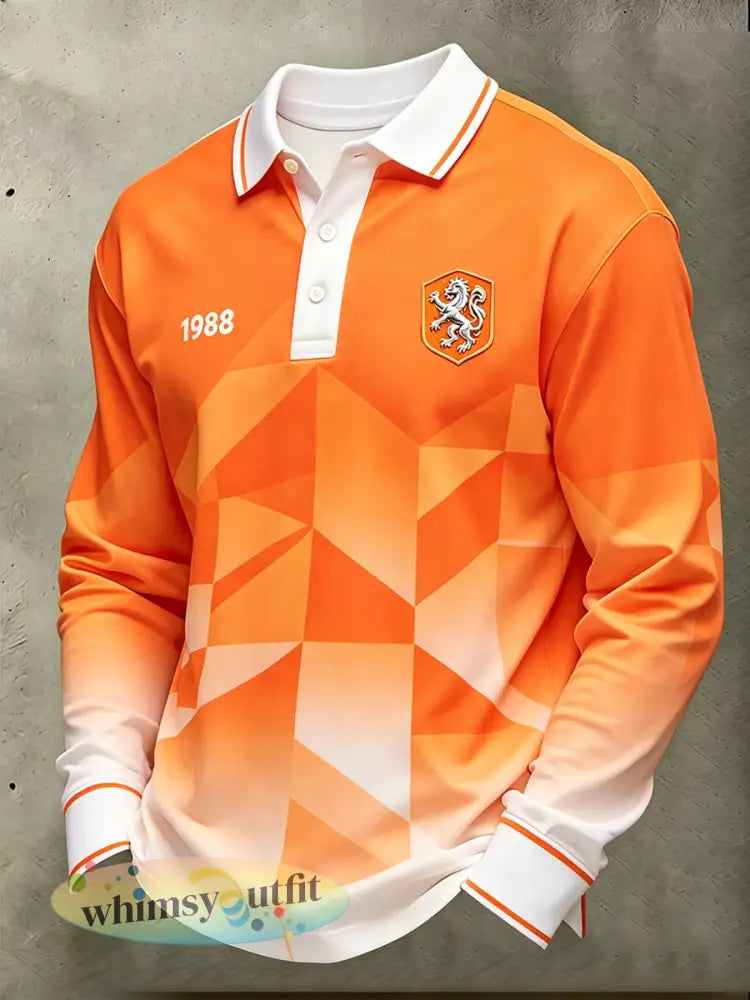 Heren voetbaljersey-stijl bedrukt poloshirt met lange mouwen - A / S