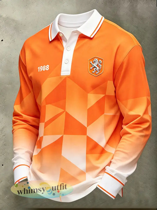 Heren voetbaljersey-stijl bedrukt poloshirt met lange mouwen - A / S