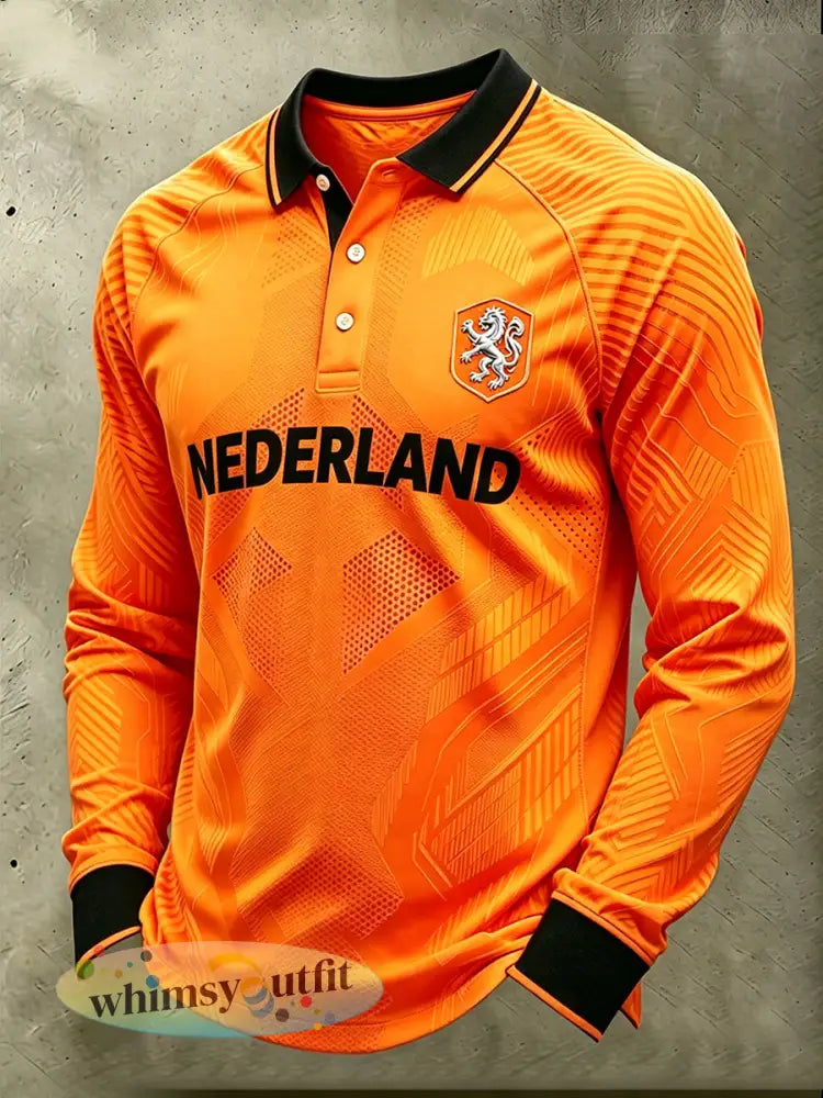 Heren voetbaljersey-stijl bedrukt poloshirt met lange mouwen - A / S