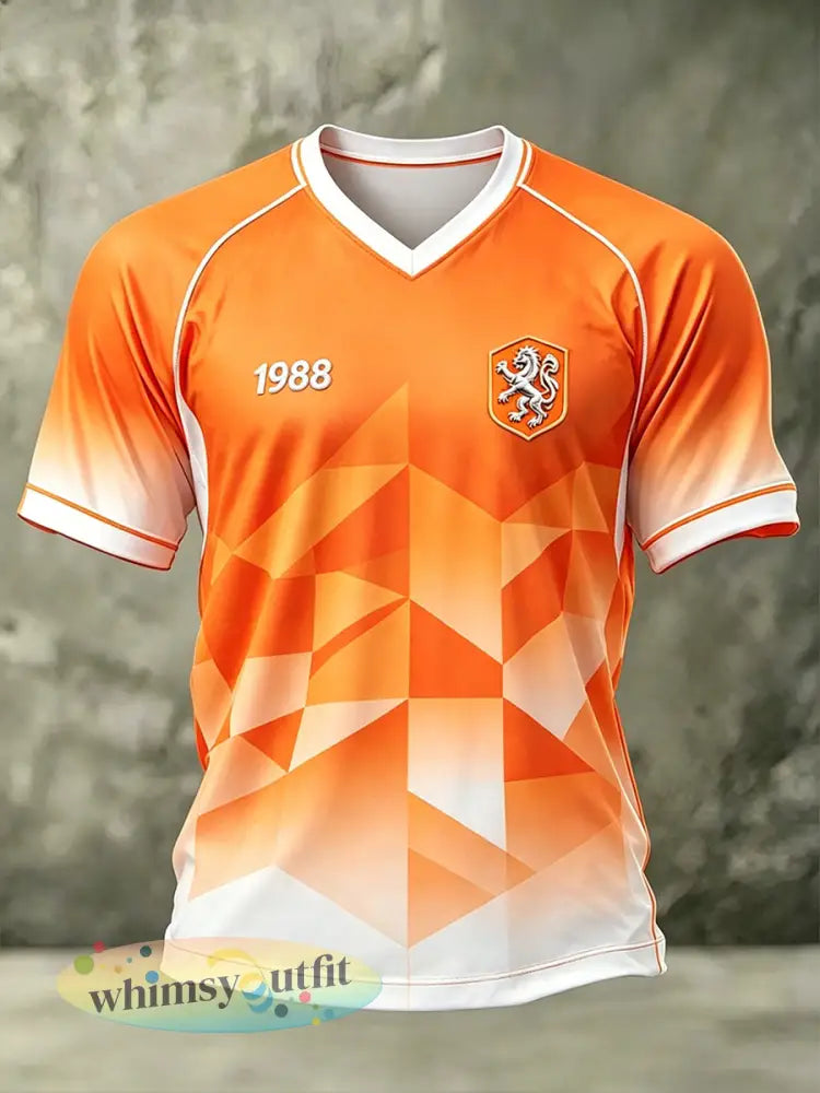 Heren voetbaljersey-stijl bedrukt T-shirt met V-hals en raglanmouwen - A / S