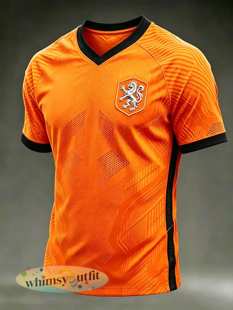 Heren voetbaljersey-stijl bedrukt T-shirt met V-hals en raglanmouwen - A / S