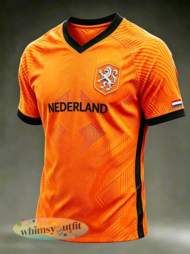 Heren voetbaljersey-stijl bedrukt T-shirt met V-hals en raglanmouwen - A / S