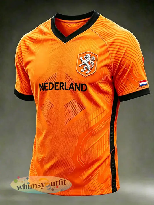 Heren voetbaljersey-stijl bedrukt T-shirt met V-hals en raglanmouwen - A / S