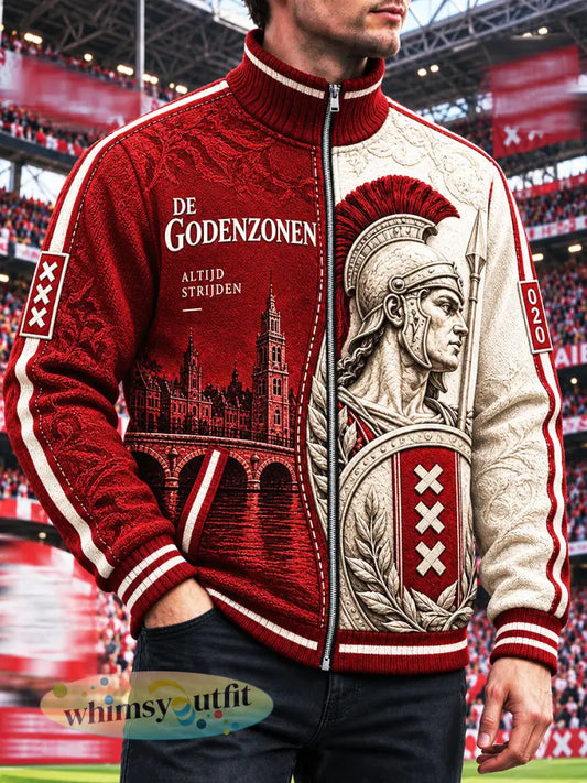 Heren Ajax Amsterdam voetbalprint casual jack met opstaande kraag en rits - Veelkleurig / S