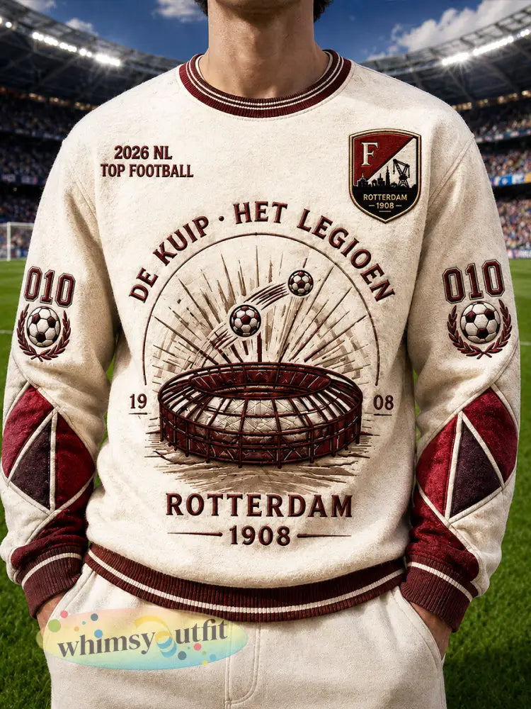 Heren Feyenoord-voetbalprint casual vroege herfst sweatshirt met lange mouwen - Romig-Wit / S