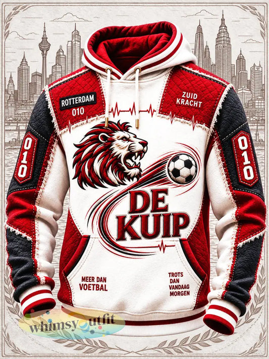 Heren Wit Nederland Voetbal Feyenoord Lion-Print Casual Sweatshirt met capuchon - Veelkleurig / S