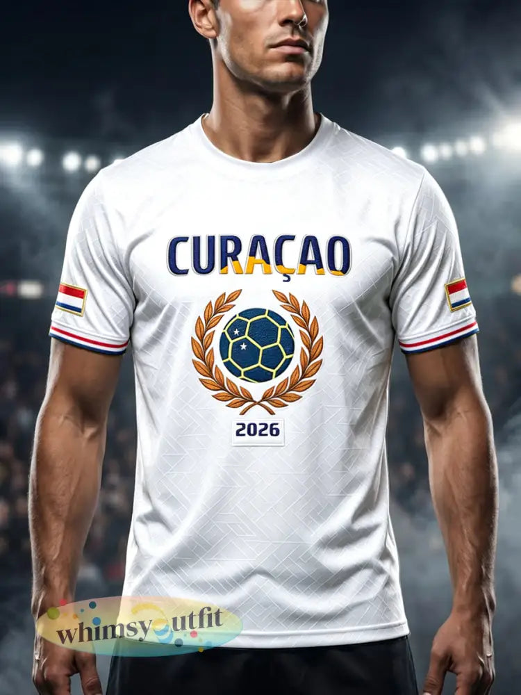 Heren Wit Nederlands Voetbal Curaçaos Print Casual T-shirt - Wit / S