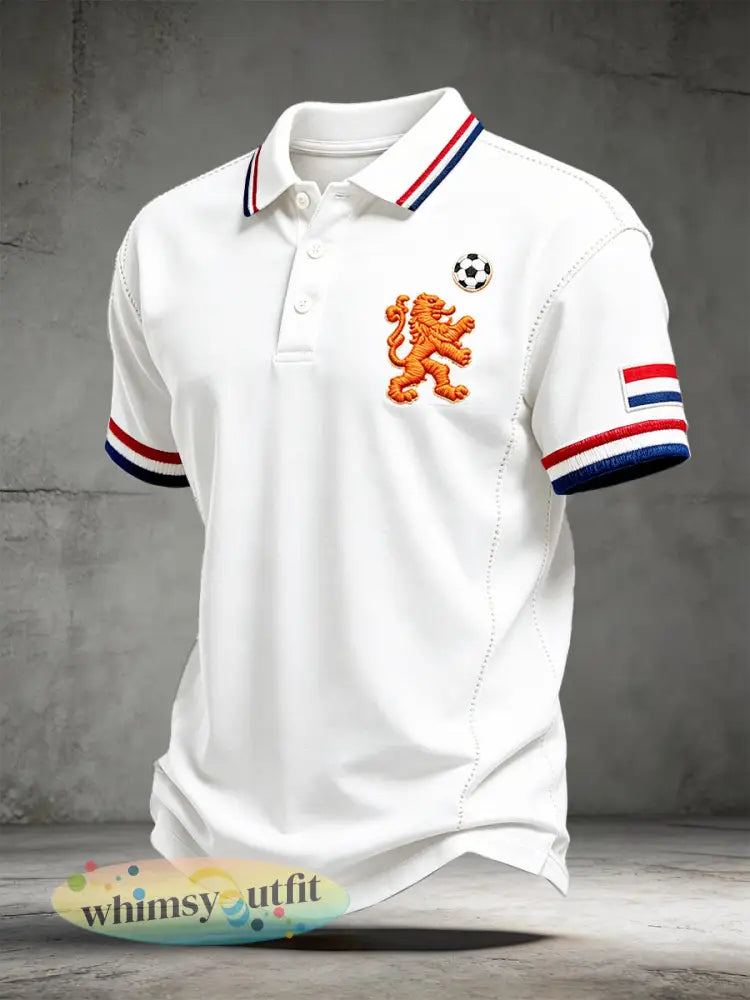 Heren witte Nederlandse voetbalprint casual minimalistische poloshirt - Wit / S