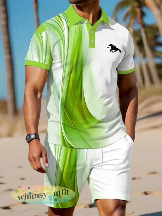 Herenartikel met golfprint casual tweedelig setje - Groen / S