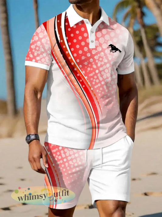 Herenartikel met golfprint casual tweedelig setje - Rood / S