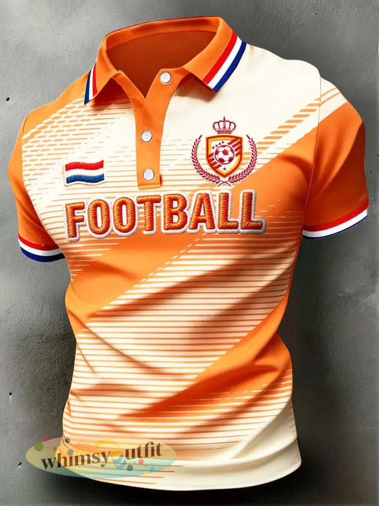 Herenbal 2026 voetbal gestreepte opdruk casual poloshirt - Oranje wit / S