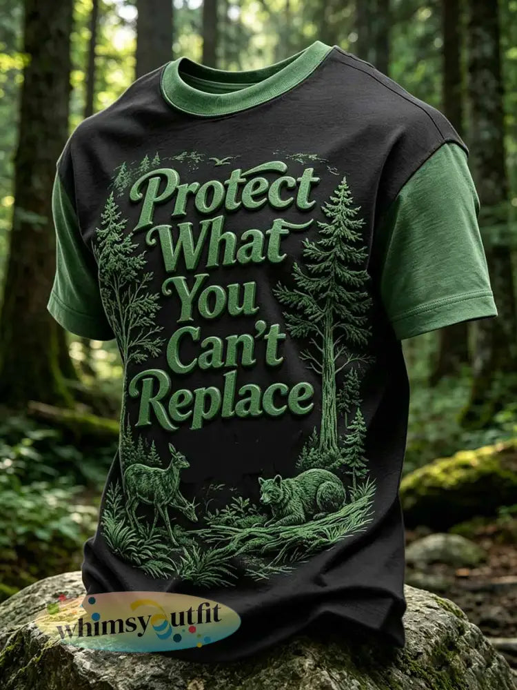 Herenbescherming ’Bescherm wat u niet kunt vervangen’ Gedrukt casual T-shirt - als foto / S