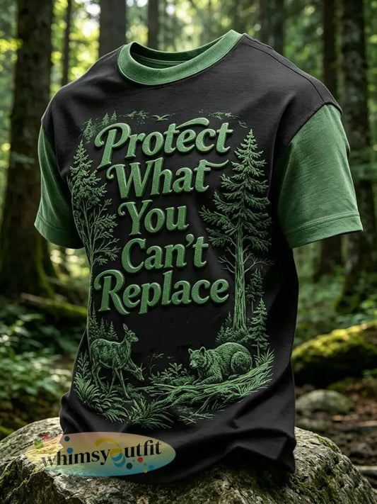 Herenbescherming ’Bescherm wat u niet kunt vervangen’ Gedrukt casual T-shirt - als foto / S