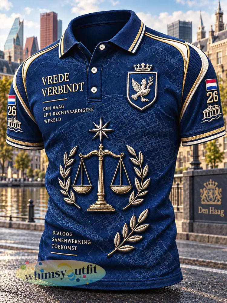 Herenblauw Holland Den Haag Schalenprint Casual Poloshirt - Diep Blauw / S