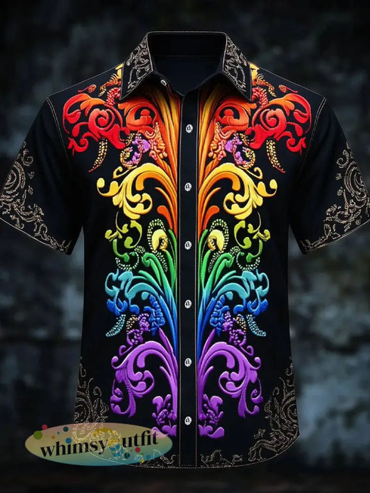 Herenboog Gradiënt Barok Kunst Print Casual Shirt - Zwart / S