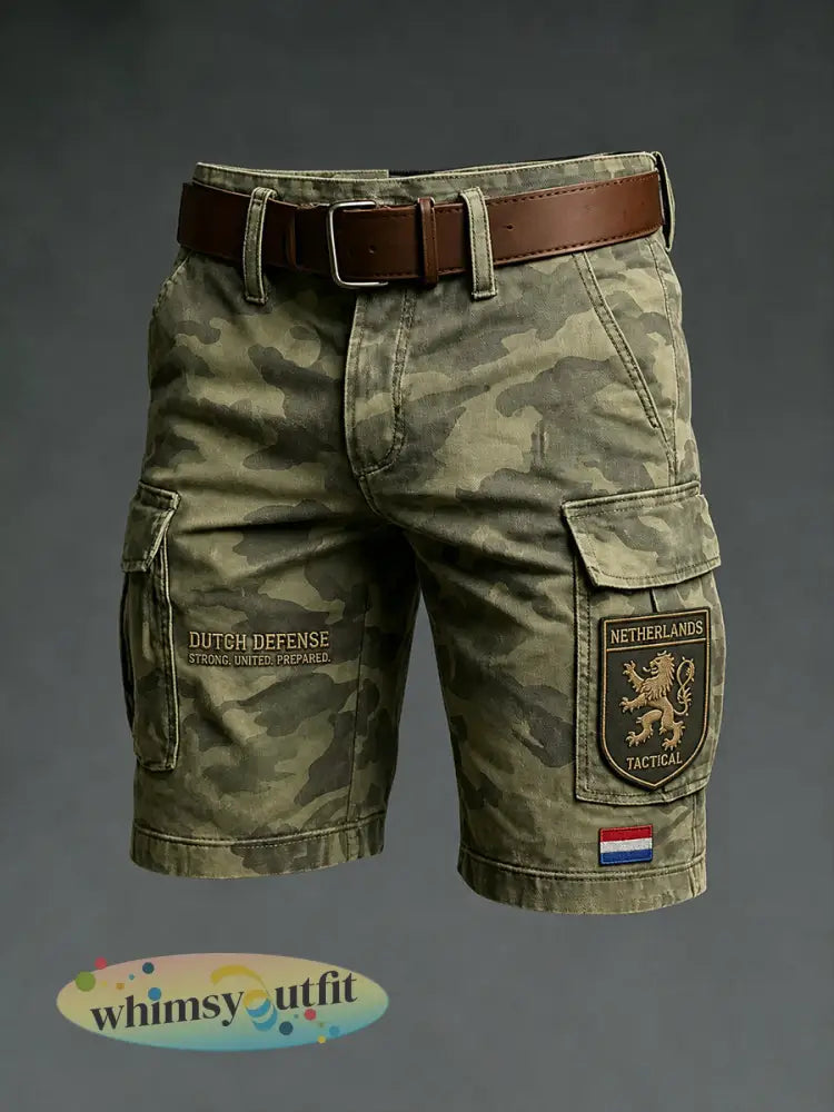Herenbroek in retrocamouflage met militair motief kort model met grote zakken - A / S