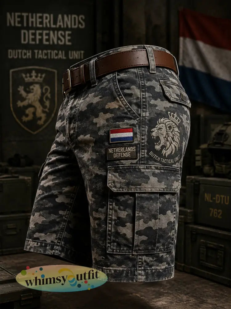 Herenbroek in retrocamouflage met militair motief kort model met grote zakken - A / S
