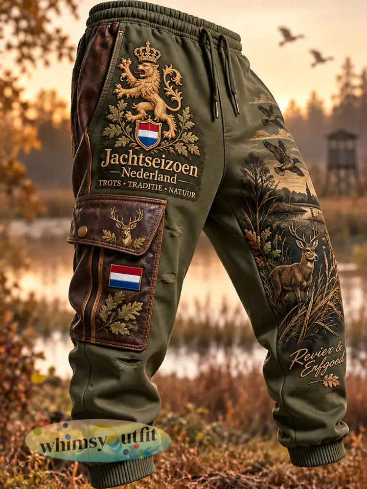 Herenbroek met grafische print en thema jachtseizoen - A / S